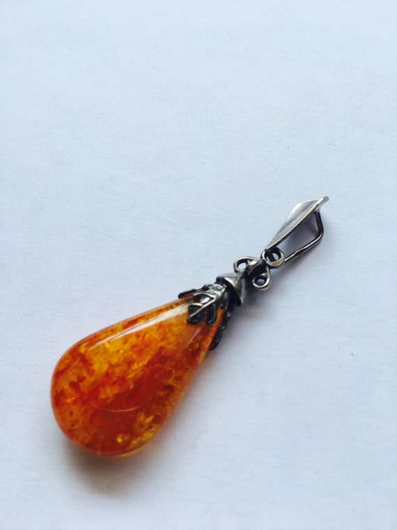 Antique Sterling Silver Amber Pendant - image 4