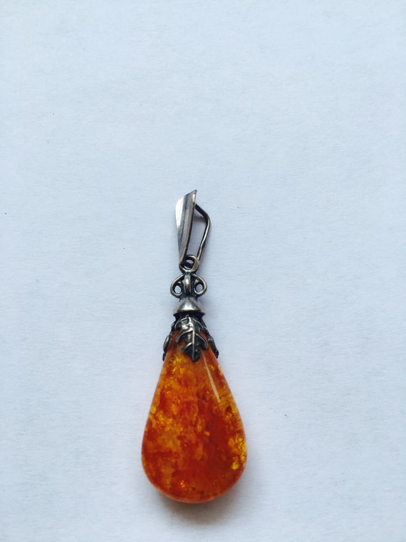 Antique Sterling Silver Amber Pendant - image 3