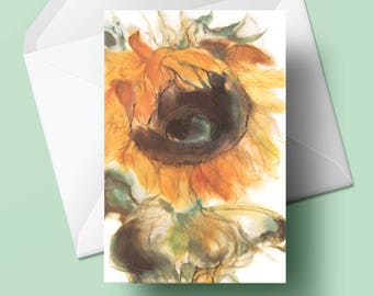 2 x Sunflower Greeting Card – Set of 2 pieces with envelope – Watercolor, painted by Klaus Meyer-Gasters, 4,5 x 6,7 inches