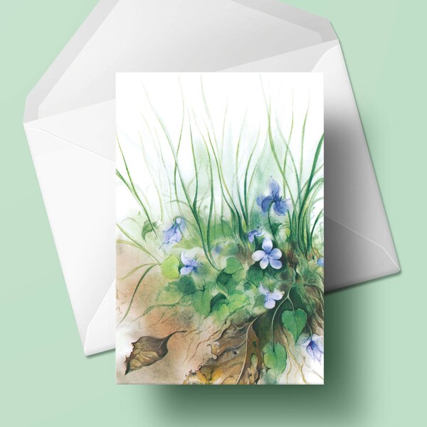 2 x Violet Greeting Card – Set of 2 pieces with envelope – Watercolor, painted by Klaus Meyer-Gasters, 4,5 x 6,7 inches