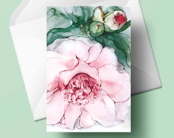 2 x Camellia Greeting Card – Set of 2 pieces with envelope – Watercolor, painted by Klaus Meyer-Gasters, 4,5 x 6,7 inches