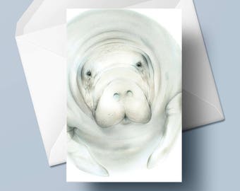 2 x Manatee Greeting Card – Set of 2 pieces with envelope – Watercolor, painted by Klaus Meyer-Gasters, 4,5 x 6,7 inches