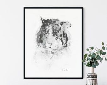 Tiger - art print - poster - poster - animal - ink drawing by Klaus Meyer-Gasters - fine art print - handmade print - limited - 50x60