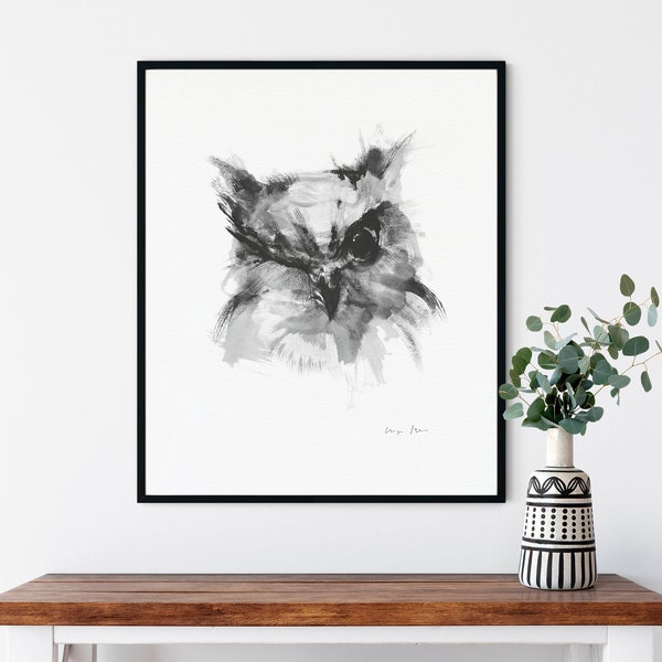 Uhu - Owl - Owl - art print - poster - poster - animal - ink by Klaus Meyer-Gasters - fine art print - handmade print - limited - 50x60