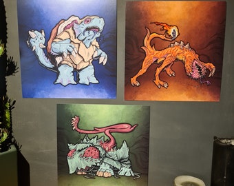Horrible Eldritch Pokémon Collectible Starters 210mm Square Prints