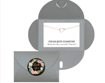 Lillyville Schwester Geschenk mit Herz Armband Rosegold und Umschlag Grau - Dankeschön Tante