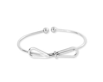 Pulsera de lazo de plata, brazalete de lazo, pulsera de dama de honor, joyería de lazo, pulsera inicial, brazalete inicial, pulsera de amistad