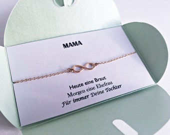 mother day's gift, Infinity bracelet in rose gold, mint green envelope, sticker, Mum and Daughter Gift, wedding time, gift for mom