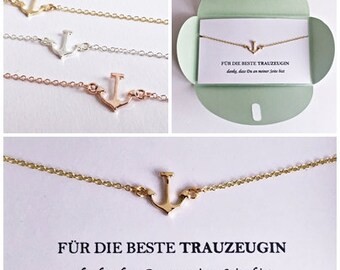 Trauzeugin Armband, Anker Liebe mit Herz + Karte