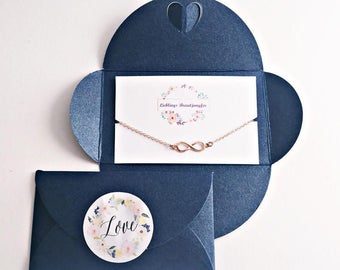 FAVORITE BRIDESMAID, Bridesmaid Gift, Infinity Bracelet rose gold, darkblue Packaging, Love Sticker, Surprise, Thank You