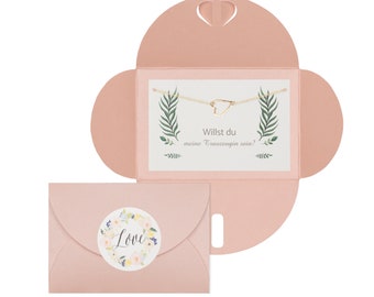 Willst Du meine Trauzeugin sein? Herz Armband in Gold, Roségold oder Silber, rosa Umschlag, Thank You Sticker, Hochzeit