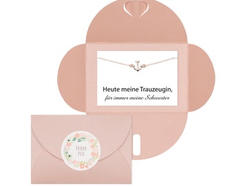 Trauzeugin Armband: 'Heute Trauzeugin, Für Immer Schwester' – Anker Design in Silber, Gold, Roségold | Personalisierbarer Umschlag in Rosa