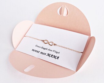 Persona favorita MAMA: Pulsera infinito en ORO ROSA, packaging rosa con pegatina, ángel sin alas, mamá, amor infinito, Día de la Madre