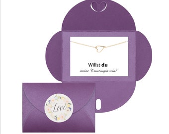 Mijn groomswoman hart armband goud, Rose goud of zilver, paarse envelop, liefde sticker, haar, wil je mijn groomswoman? Bruiloft