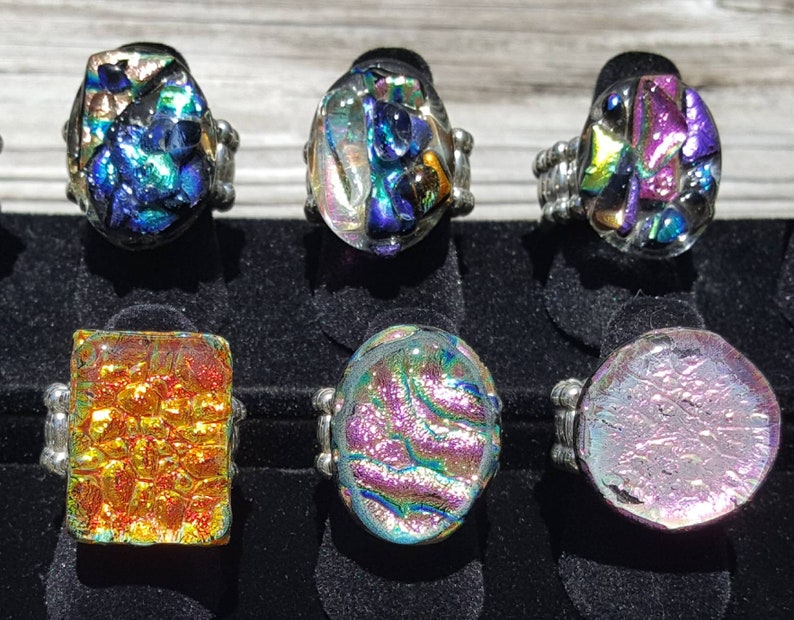 Fused Glass Stretch Rings Self Adjusting Ring Purple Ring Etsy