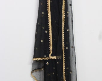 black gown with golden dupatta