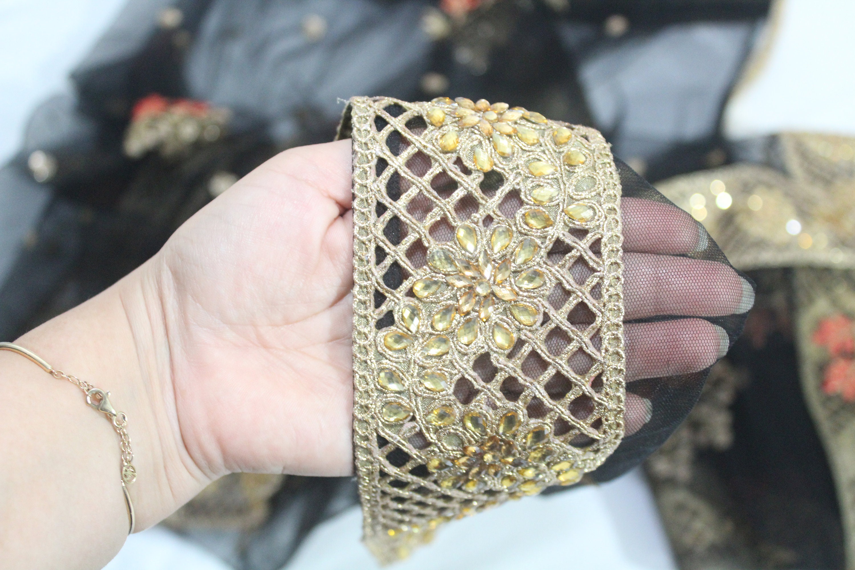 Black Sequinned Net Dupatta main image 1