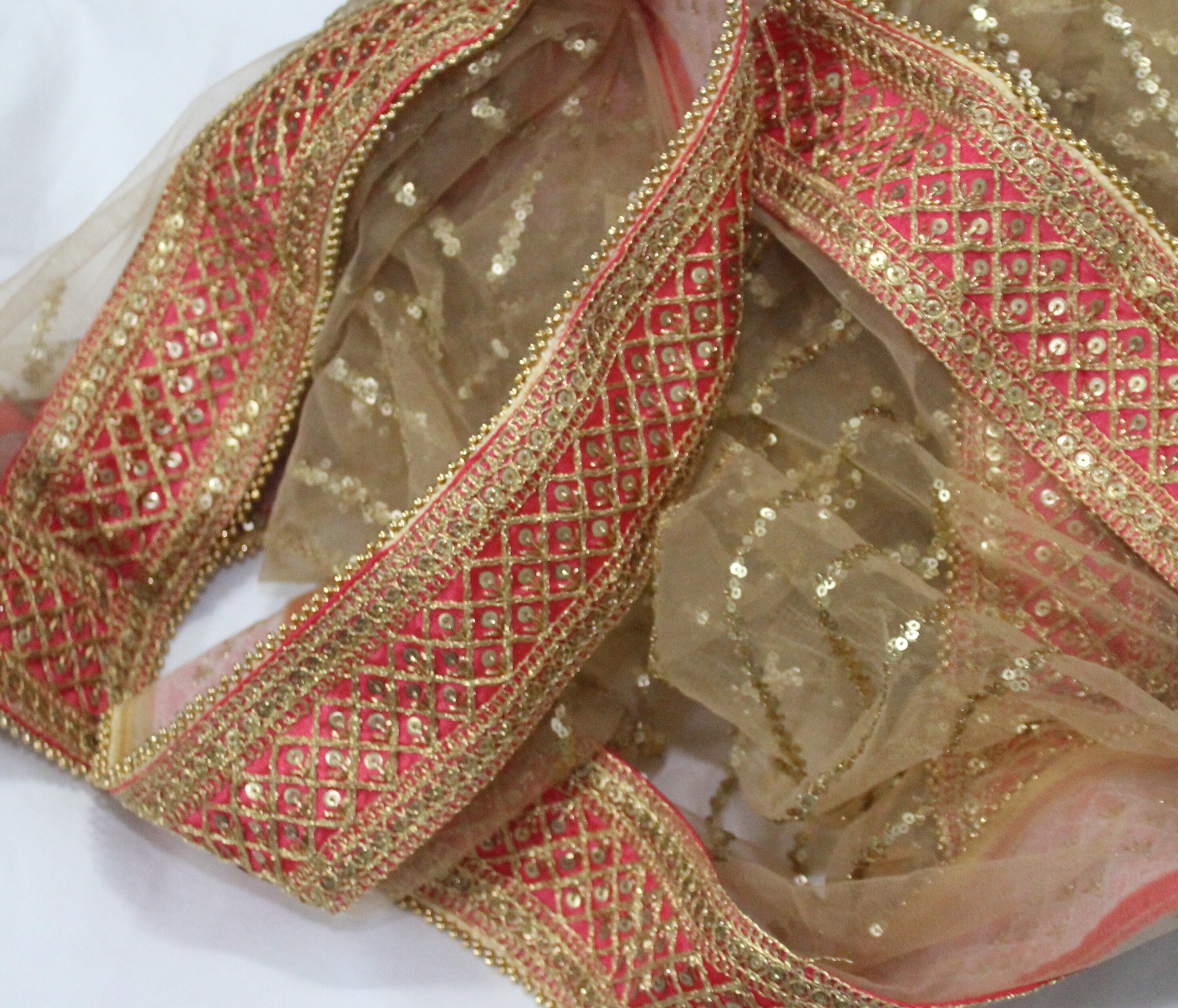 Bridal Dupatta Indian Wedding Dupatta Gold Dupatta With Pink Etsy