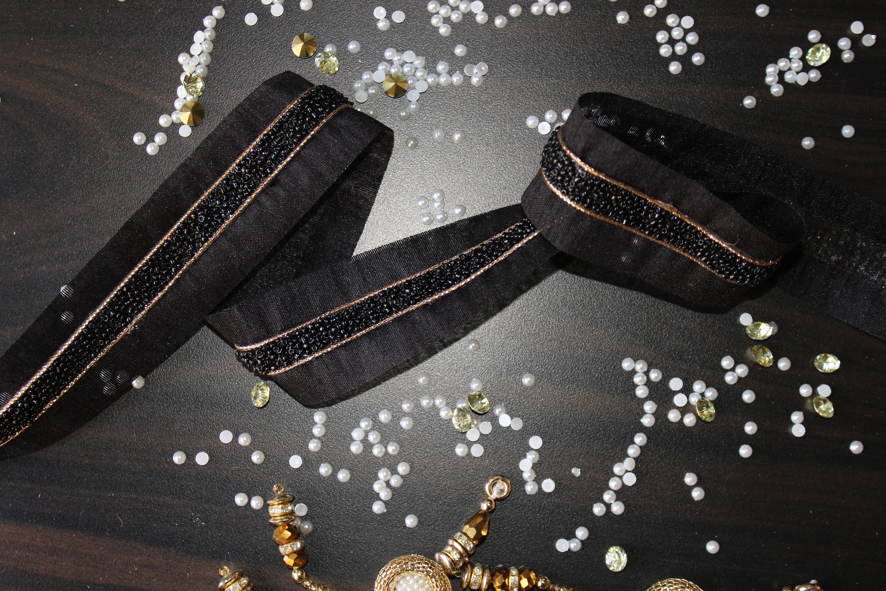 Black Beaded Trim By the Yard Indian Fabric Trim Trimming Etsy
