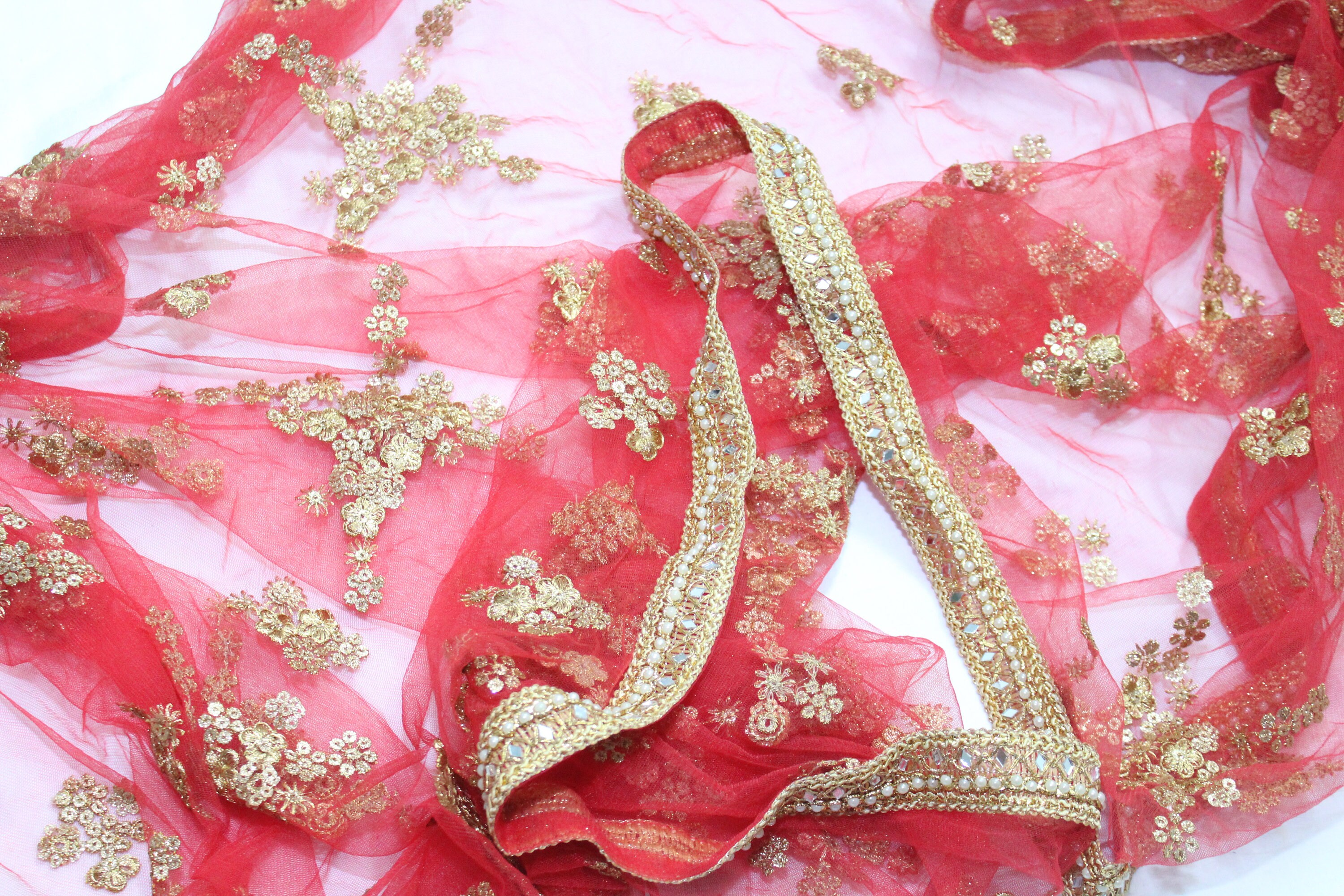 red gown with golden dupatta
