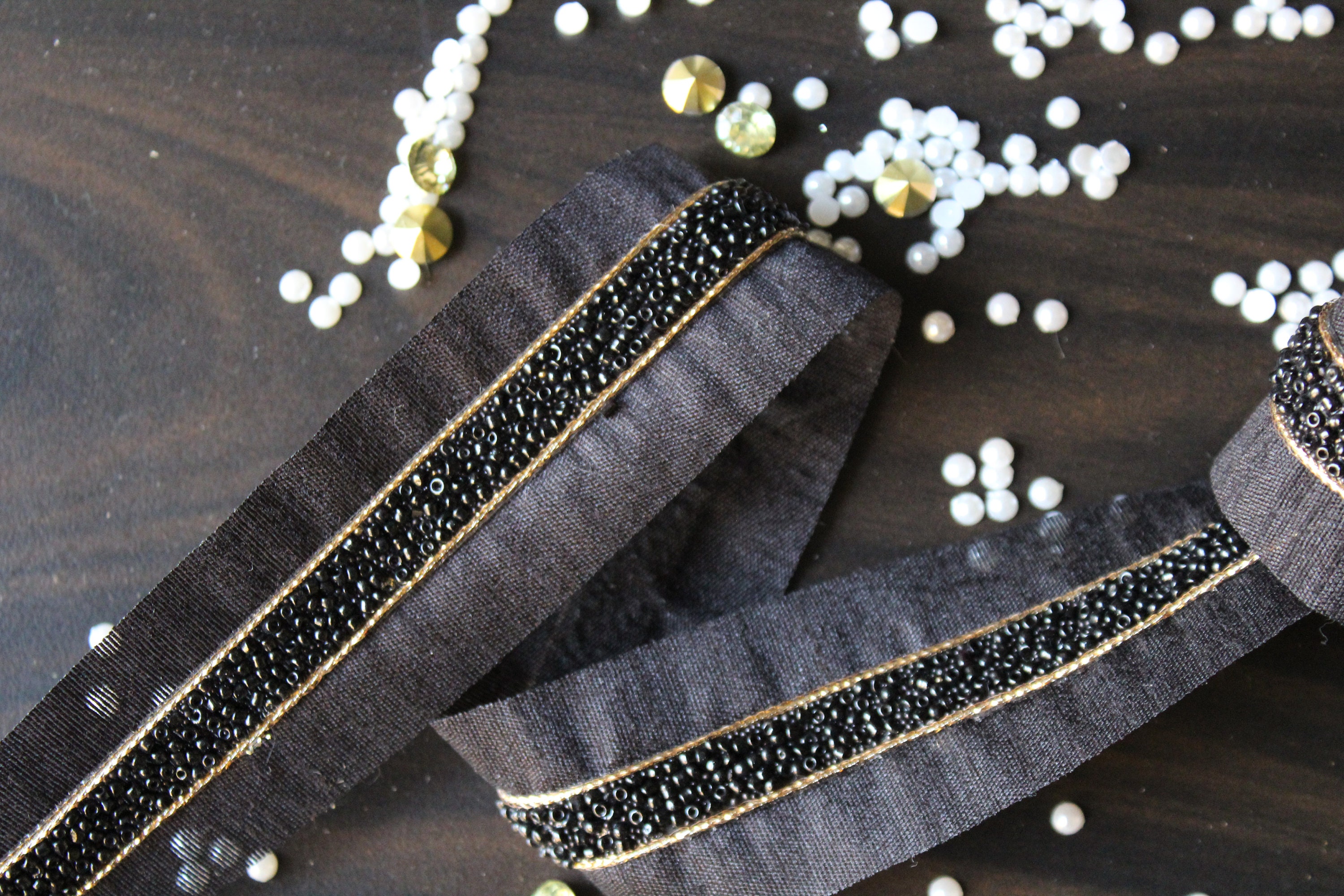 Black Beaded Trim By the Yard Indian Fabric Trim Trimming | Etsy