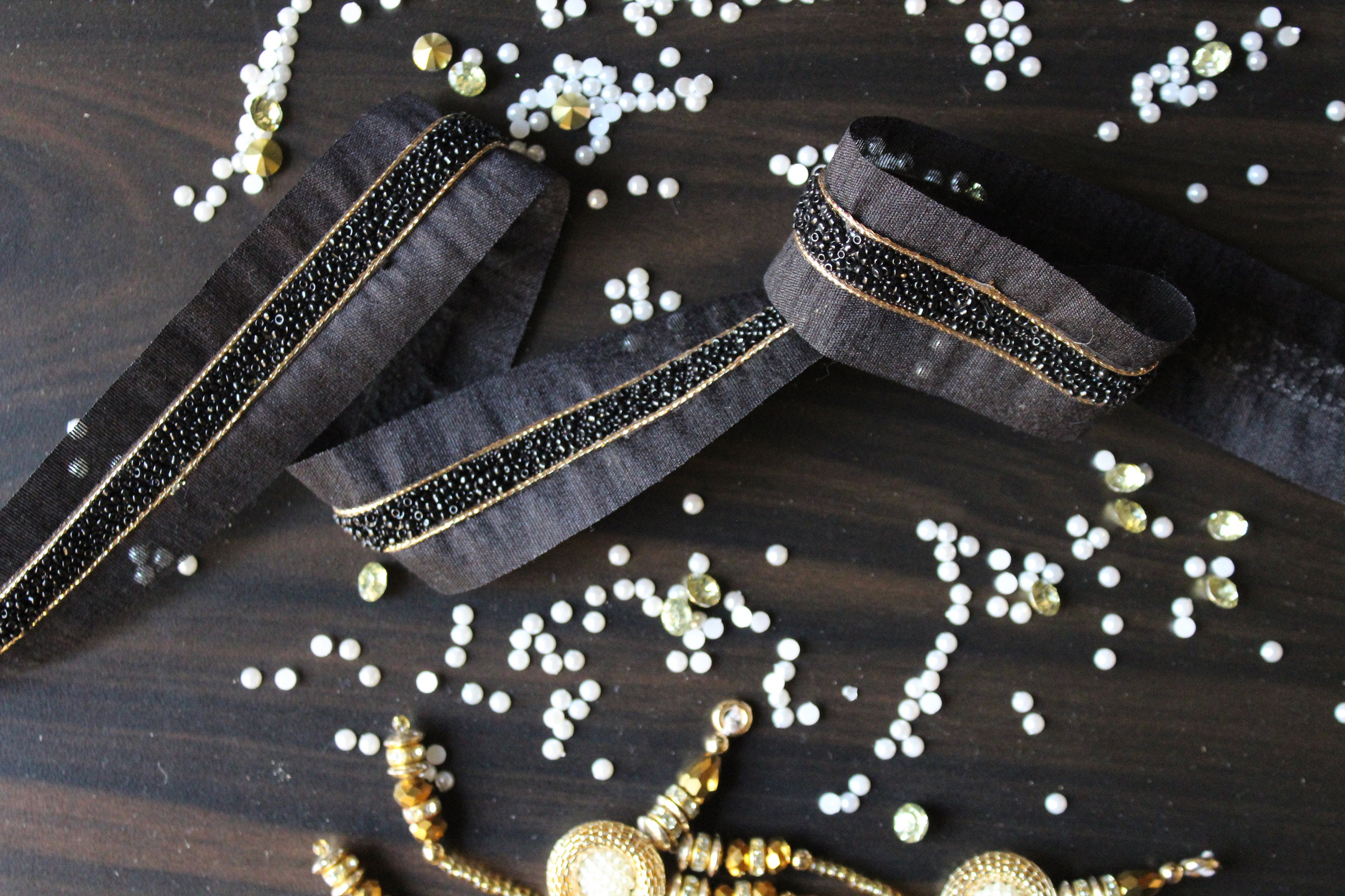 Black Beaded Trim By the Yard Indian Fabric Trim Trimming | Etsy