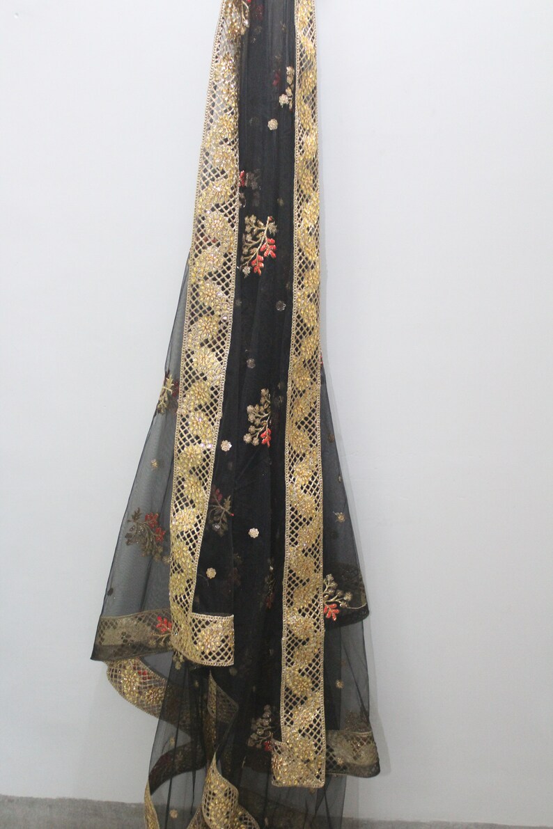 Black Sequinned Net Dupatta