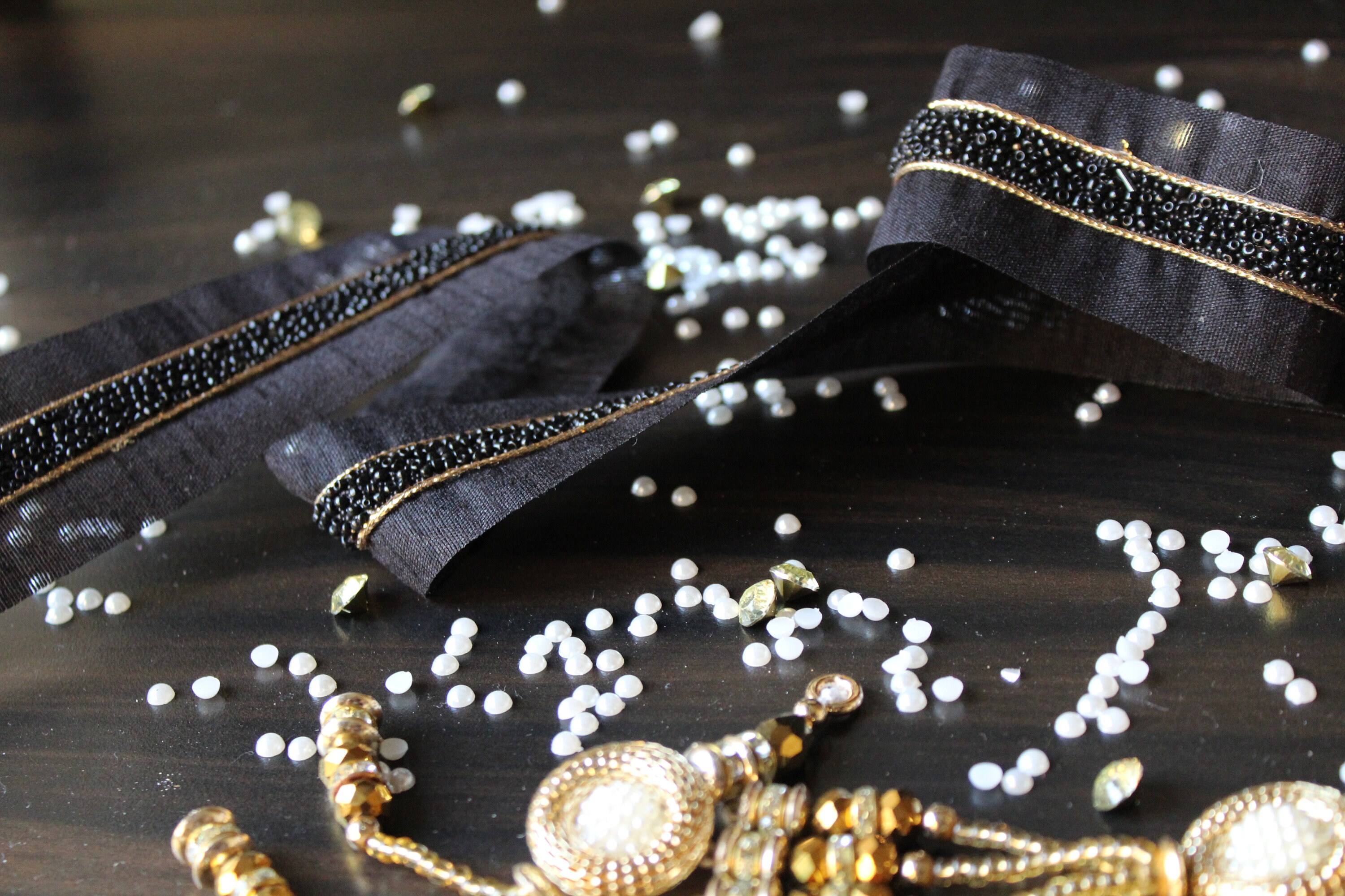 Black Beaded Trim By the Yard Indian Fabric Trim Trimming | Etsy