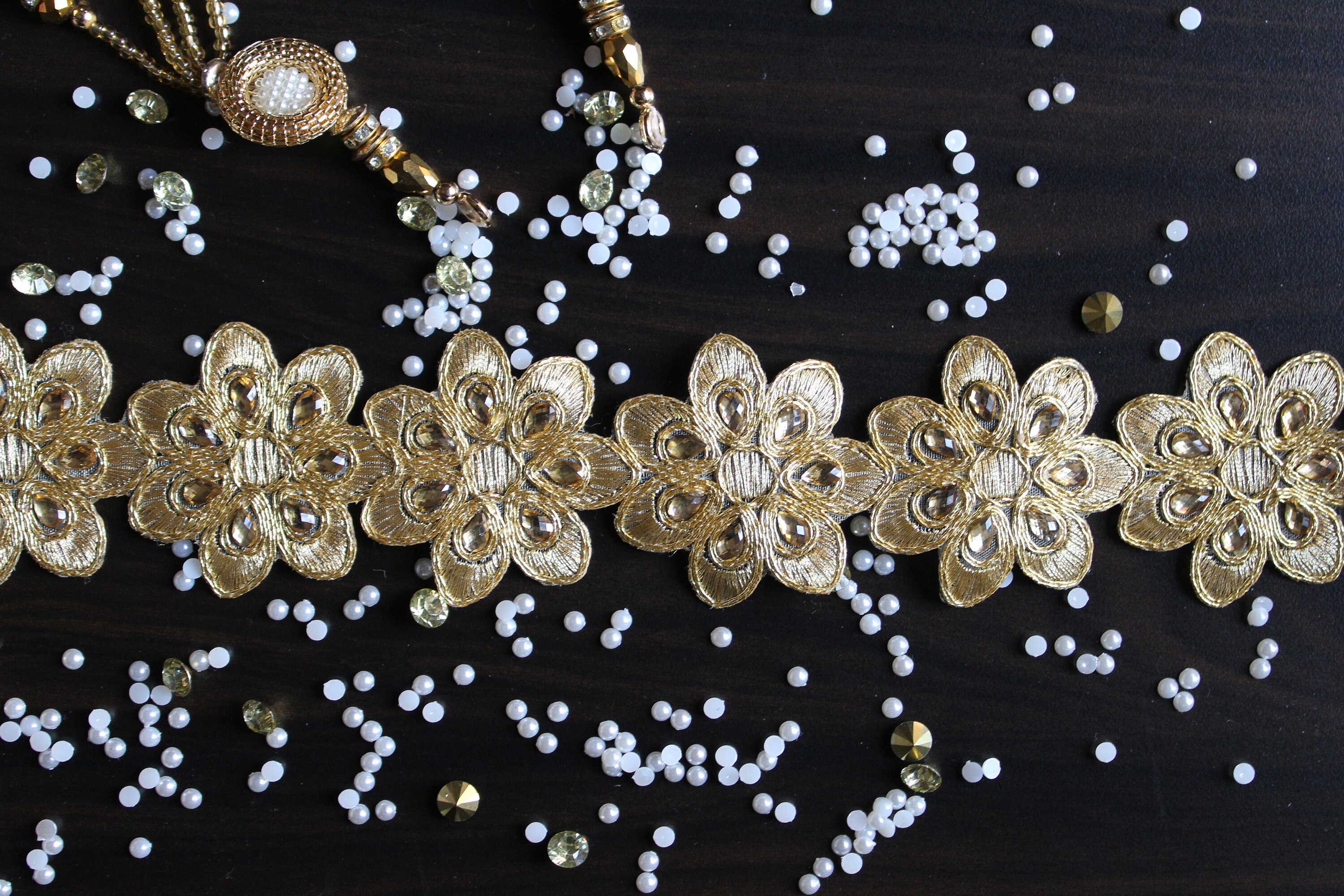 Gold Beaded Trim By the Yard Indian Fabric Trim Trimming Etsy