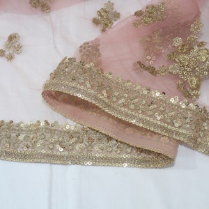 Baby Pink Embroidered Chiffon Dupatta with Sequinned