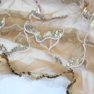 Peach net dupatta with rose gold border main image 1