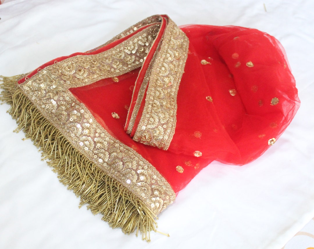 Indian Bridal Dupatta Net Dupatta Wedding Veil Red Net Etsy