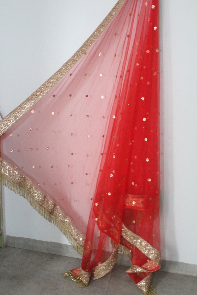 Indian Bridal Dupatta Net Dupatta Wedding Veil Red Net Etsy