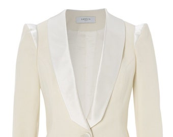 Ladies Cream Tuxedo Jacket, Formal Dinner Blazer, Women's Tailored Suit, Classic Evening Wear