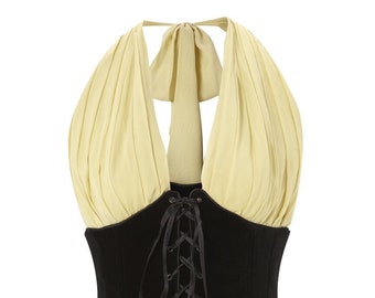 Halter neck, black velvet lace up corset top