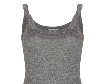 Metallic Knit Vest Top, Shimmering Silver Sweater, Glitter Tank, Sparkling Party Blouse, Lurex Sleeveless Cami
