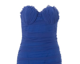 Cobalt Blue Bandeau Ruched Dress, Strapless dress, Strapless Bodycon Dress, Blue Party Dress, Cocktail Mini Dress