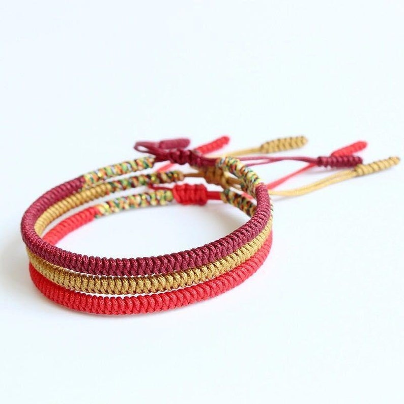 Bracelet Tibétain Tissé Main Porte-bonheur - Coton, Motifs Colorés, Réglable 15-23 Cm, Symbole De Prospérité