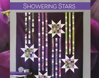 Quilt Pattern SHOWERING STARS (digital download PDF) Quilt by Robin Pickens / Twin size / Easy Quick Quilt / Jelly Roll Precut