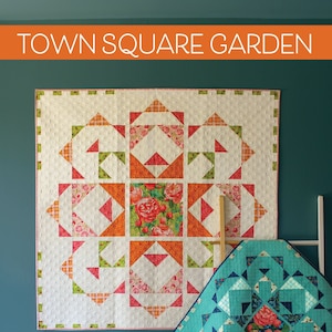 Quilt Pattern (digital downloadable pdf) of TOWN SQUARE GARDEN Quilt by Robin Pickens / wall quilt (54" or 38" square) /light & dark
