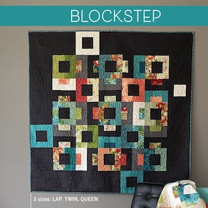 Quilt Pattern (digital download PDF) of BLOCKSTEP Quilt by Robin Pickens / Layer Cake & Jelly Roll friendly/ Wall, Twin, Queen Sizes