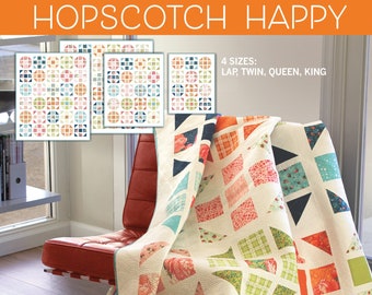 Quilt Pattern PDF Instant Download of HOPSCOTCH HAPPY Quilt by Robin Pickens / Layer Cake friendly / King, Queen, Twin and Lap sizes