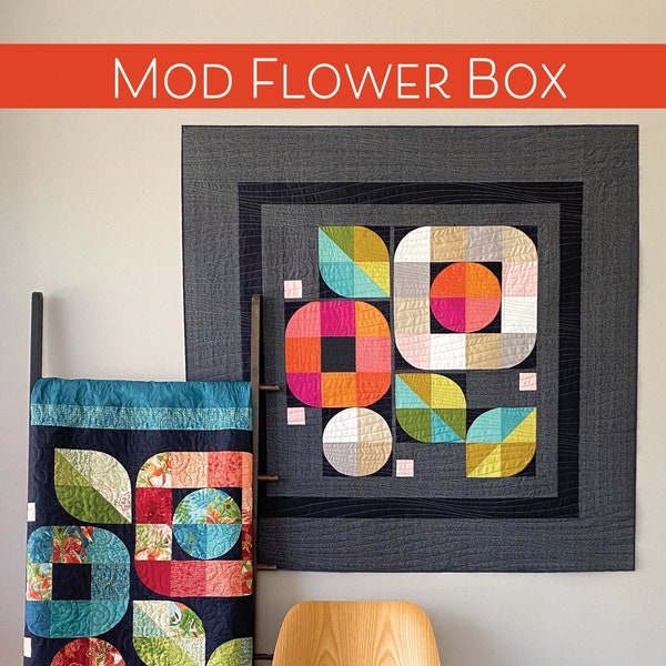 Mod Flower Box quilt pattern in Wall/Lap and Large Size, Modern Quilt by Robin Pickens