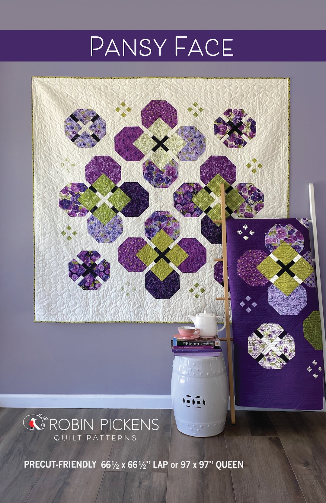 PANSY FACE Digital Pdf Quilt Pattern From Robin Pickens, Precut