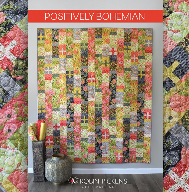 Quilt Pattern (downloadable digital PDF) of POSITIVELY BOHEMIAN Quilt by Robin Pickens / Twin size / Easy Fast Quilt image 1