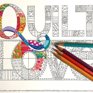 Quilt Love Instant Downloadable Coloring Page 8.5&quot; x 11&quot; Horizontal