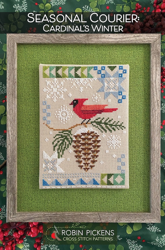 Seasonal Courier: Cardinal's Winter Cross Stitch PDF Pattern by Robin Pickins