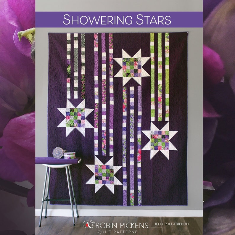 Quilt Pattern SHOWERING STARS digital download PDF Quilt by Robin Pickens / Twin size / Easy Quick Quilt / Jelly Roll Precut image 1