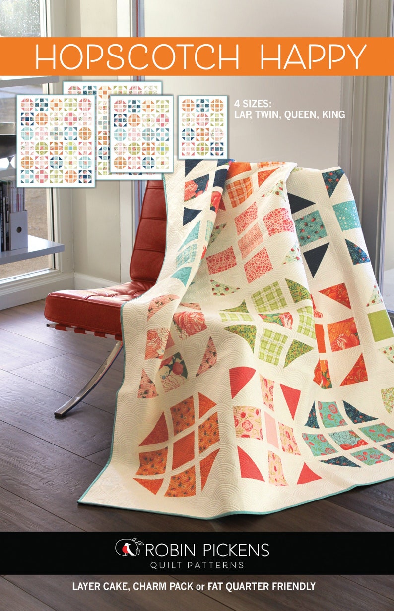 Quilt Pattern PDF Instant Download of HOPSCOTCH HAPPY Quilt by Robin Pickens / Layer Cake friendly / King, Queen, Twin and Lap sizes image 1