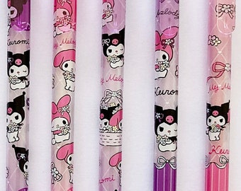 My Melody v Kuromi cute kawaii kitsch black gel clicker pens